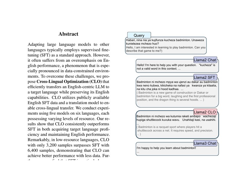 Cross-lingual optimization for language transfer in large language models representative figure